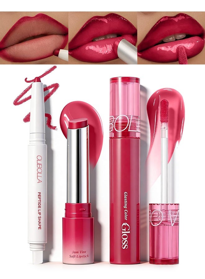 OLIBOLLA Volume Lip Sculpt Trio, 3PCS Lip Combo Set — Matte Lip Liner Pencil, Hydrating Tint Lipstick & Shine Gloss, Non-Sticky Long-Lasting Plumping Lip Makeup Kit for Women 03# - Image 1
